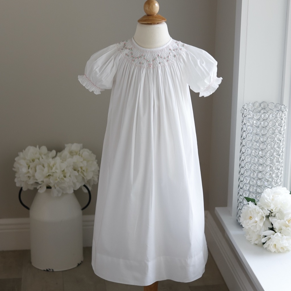 Strasburg Dress White Cotton Bishop Smocked with SLIP Special Occasion Spring